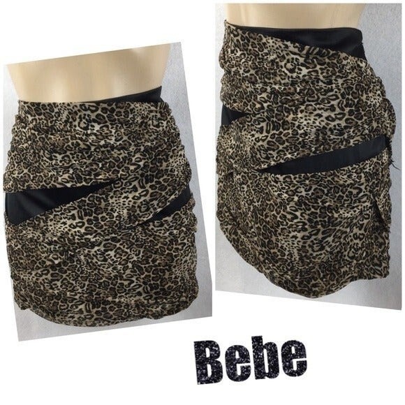 Bebe Brown & Black animal print layered bandage mini skirt M - Picture 2 of 7